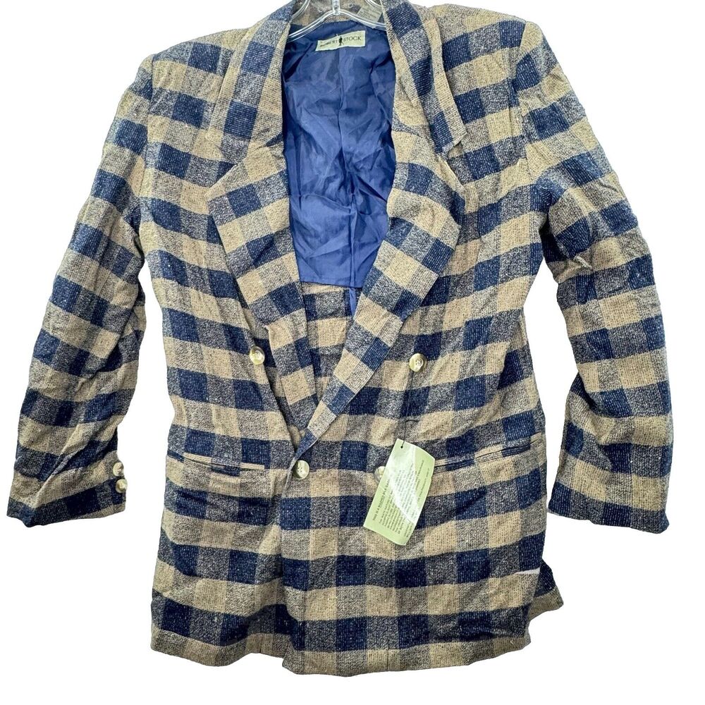 Vintage Robert Stock 80% Silk Plaid Blazer Jacket Women’s Large New Dead Stock